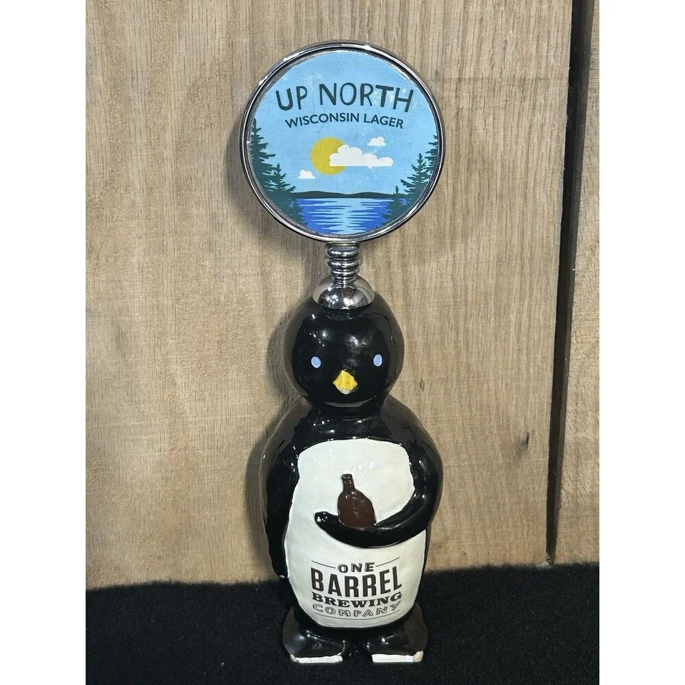 One Barrel Brewing Beer Tap Handle Ceramic Penguin Up North Wisconsin Lager B18
